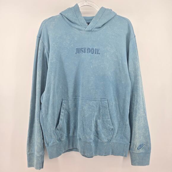 Nike Blue Bleach Washed Embroidered Hoodie Size LG Streetwear Casual Comfy - Picture 2 of 10